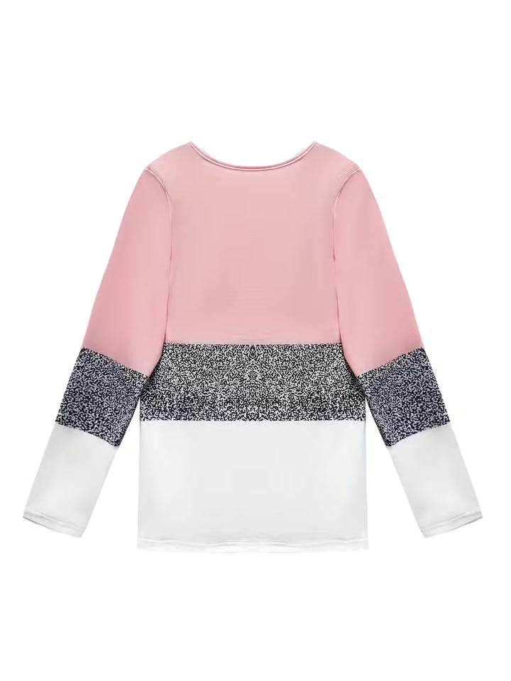 Jullie - Color Block Glitter Panel Long Sleeve Top