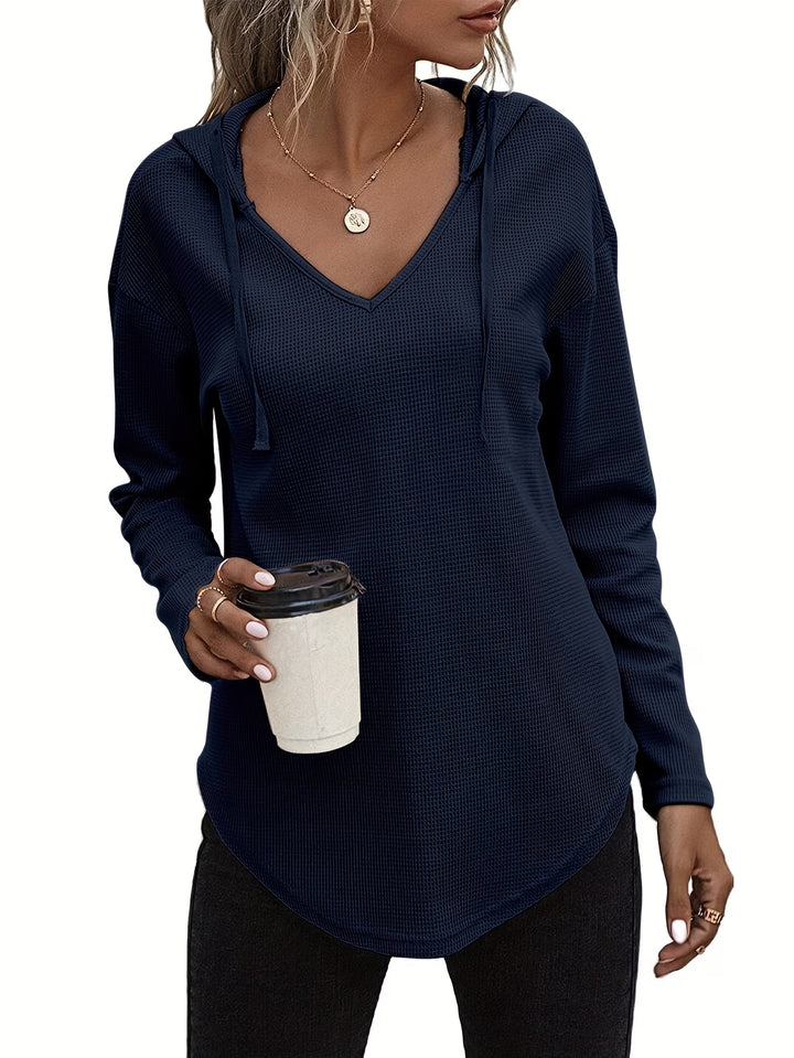 Seonie - Long Sleeve V Neck Hoodie