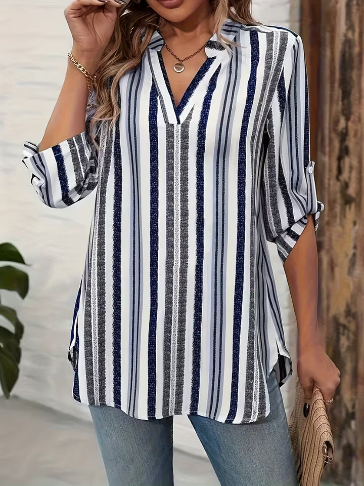 Elika - V-neck Striped Loose Top