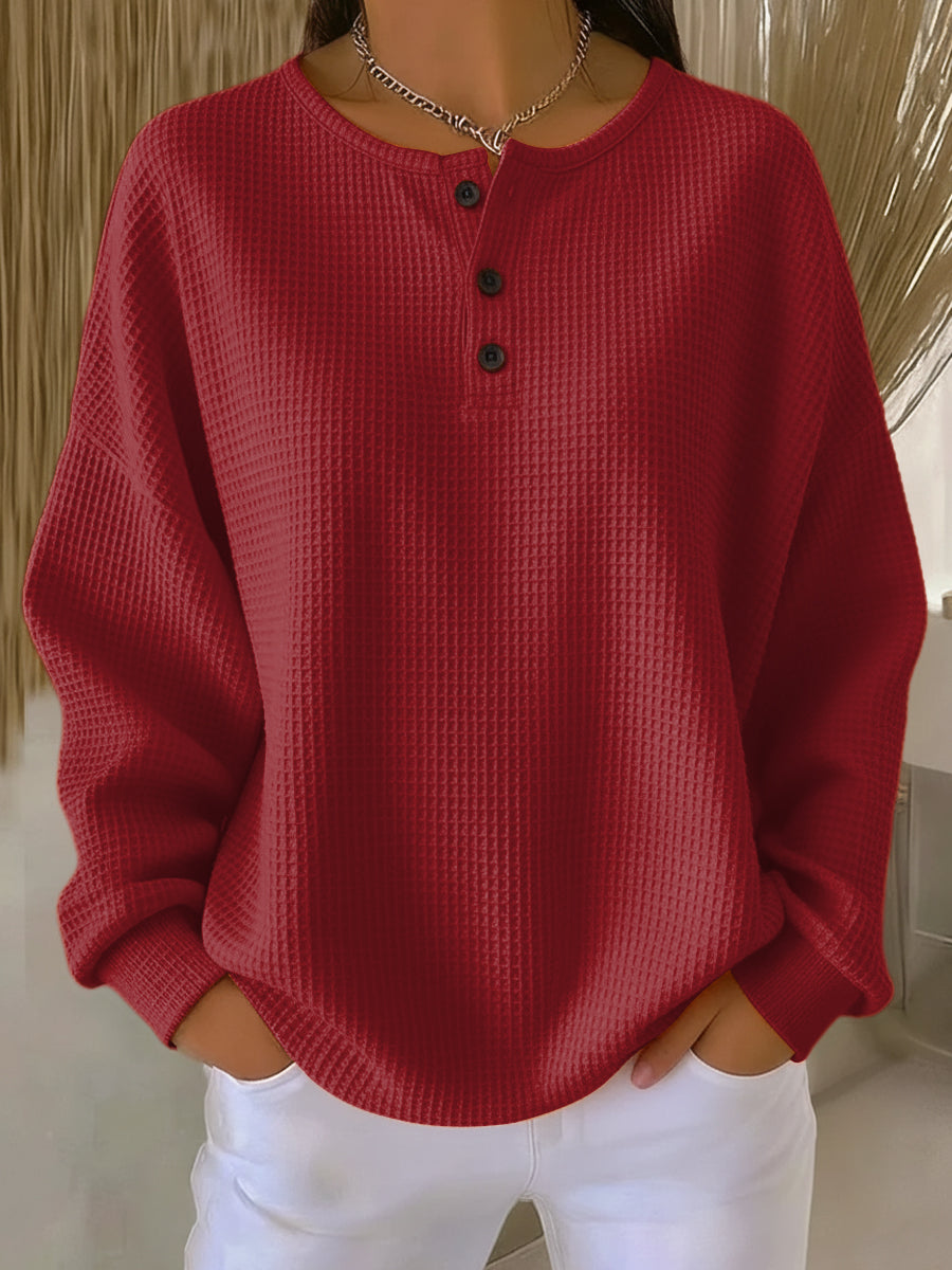 Ritona - Waffle-Knit Henley Sweatshirt