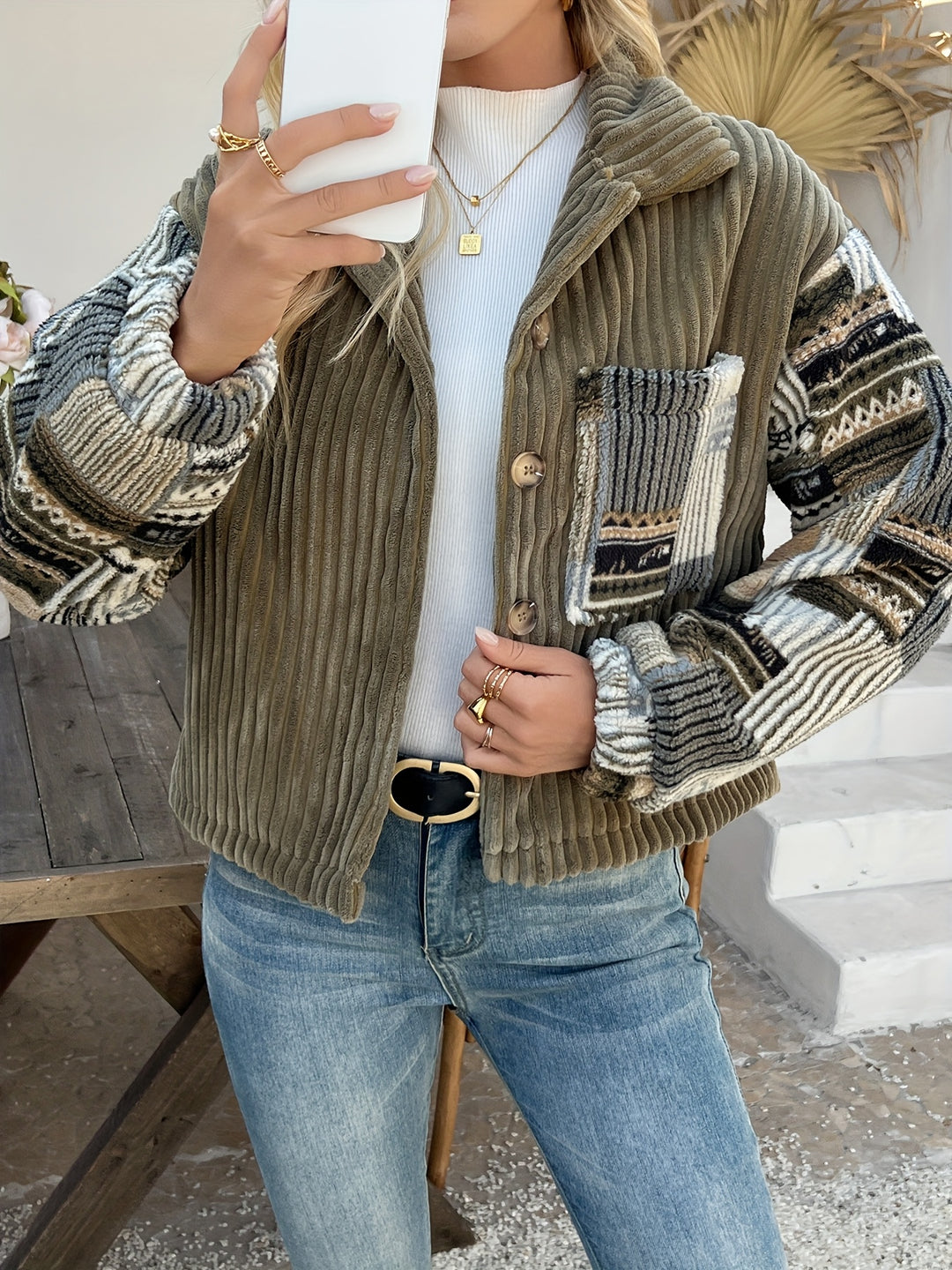Rydia - Lapel Collar Long Sleeve Button Jacket