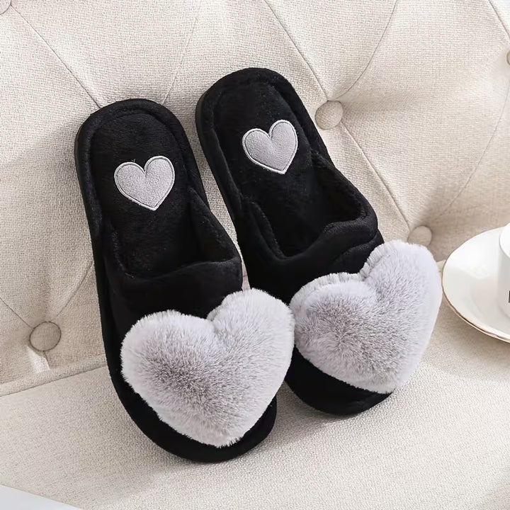 Zeliha - Plush Heart Slippers With Non-Slip Soles