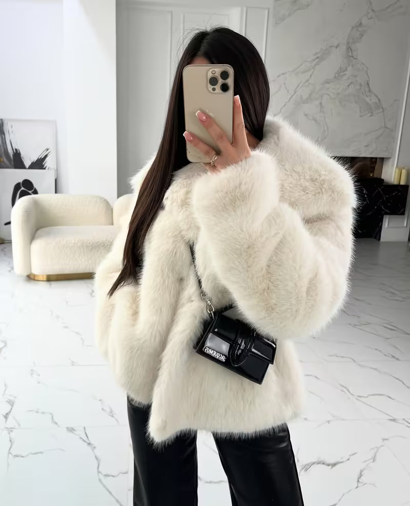 Zefina - Faux Fur Oversized Long Sleeve Jacket