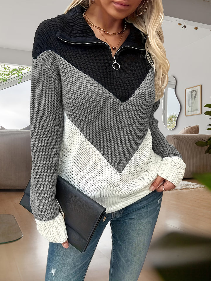 Fagina - Elegant Knitted Sweater with Half Zip