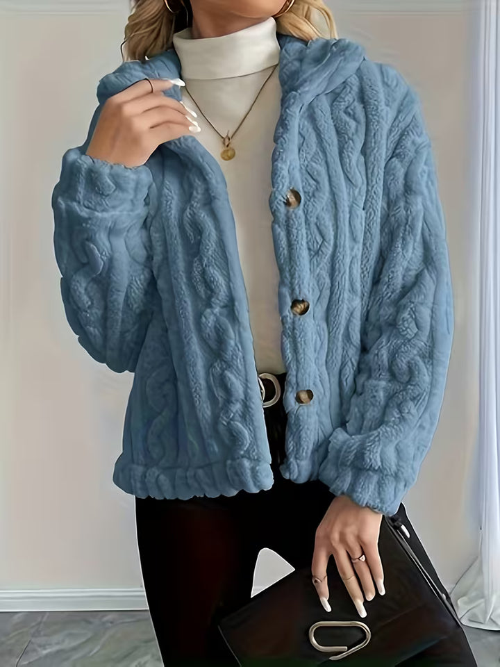 Losina - Cable Textured Fuzzy Teddy Jacket