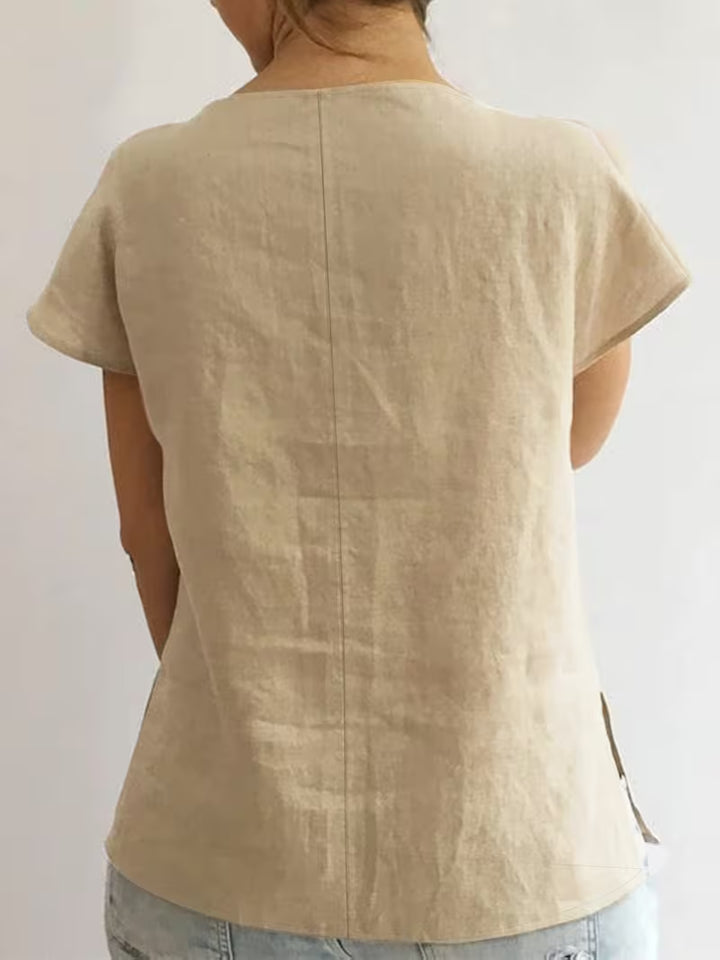 Wiliena - Tie-Neck Short Sleeve Top