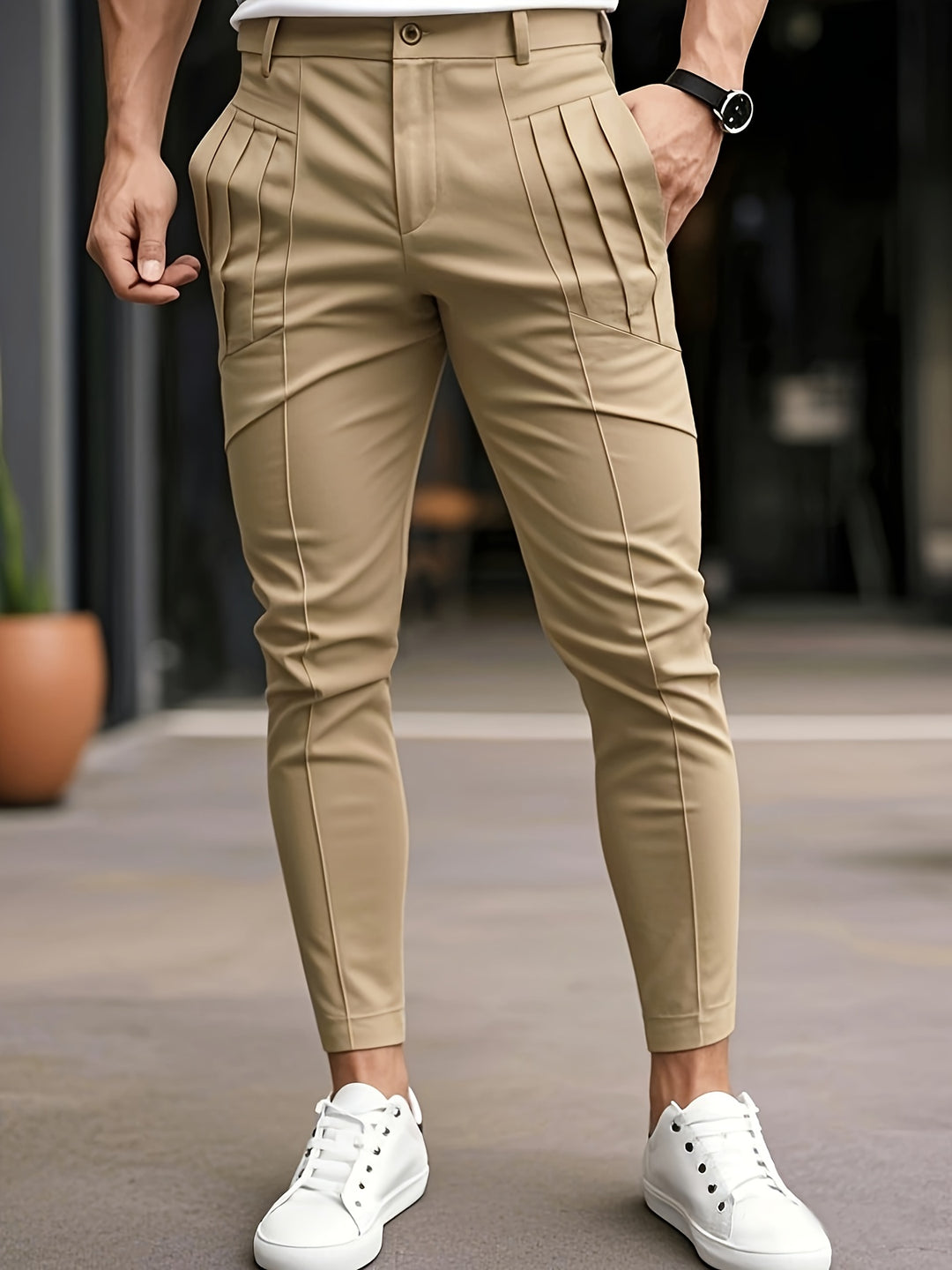 Alexey - Casual Slim Fit Pleated Pant Slant Pocket