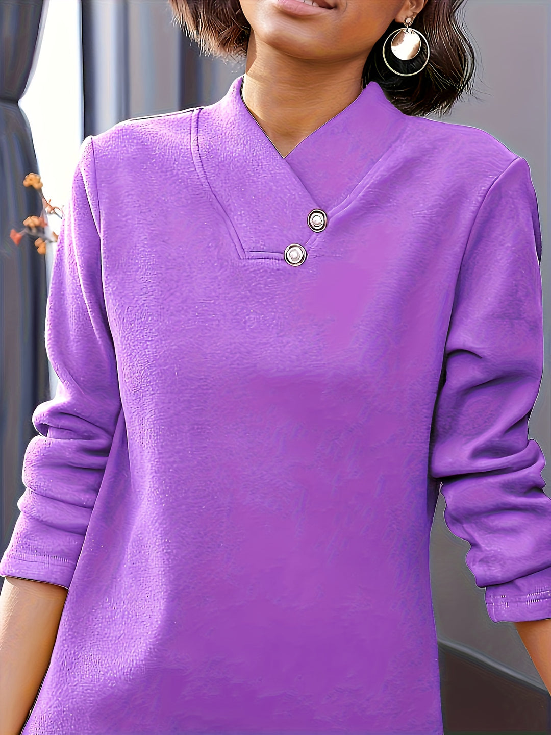 Bonya - Casual Long Sleeve V-Neck Collar Top