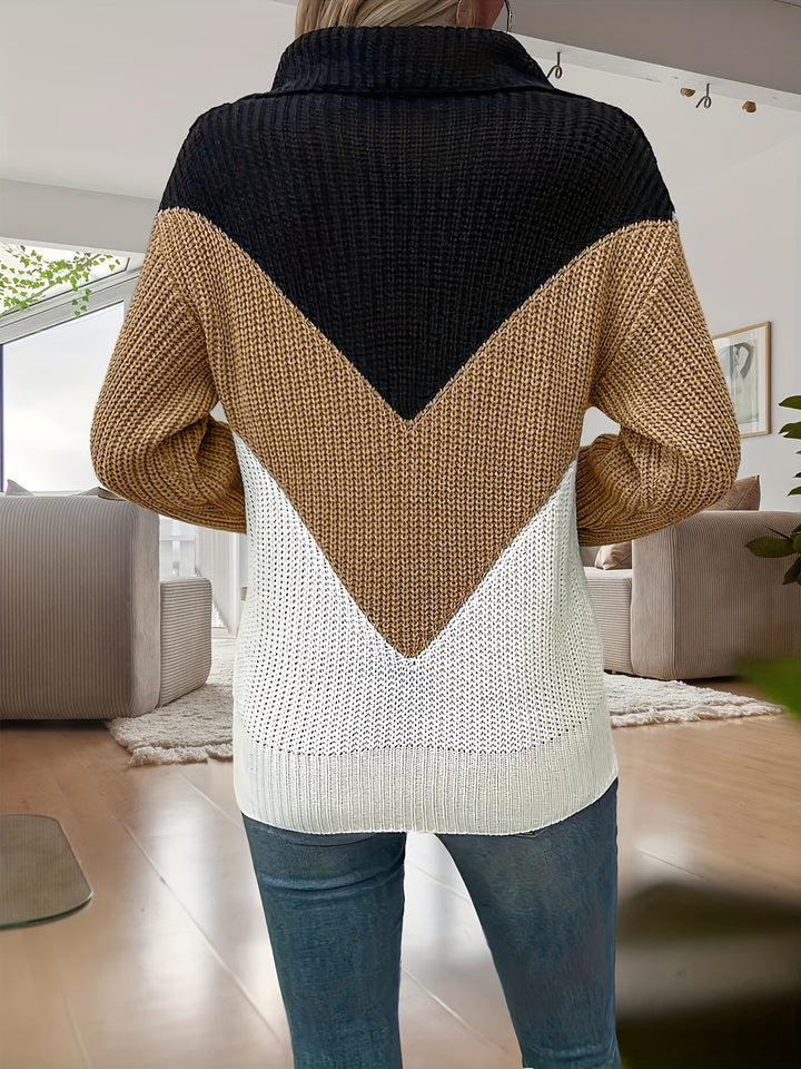 Fagina - Elegant Knitted Sweater with Half Zip