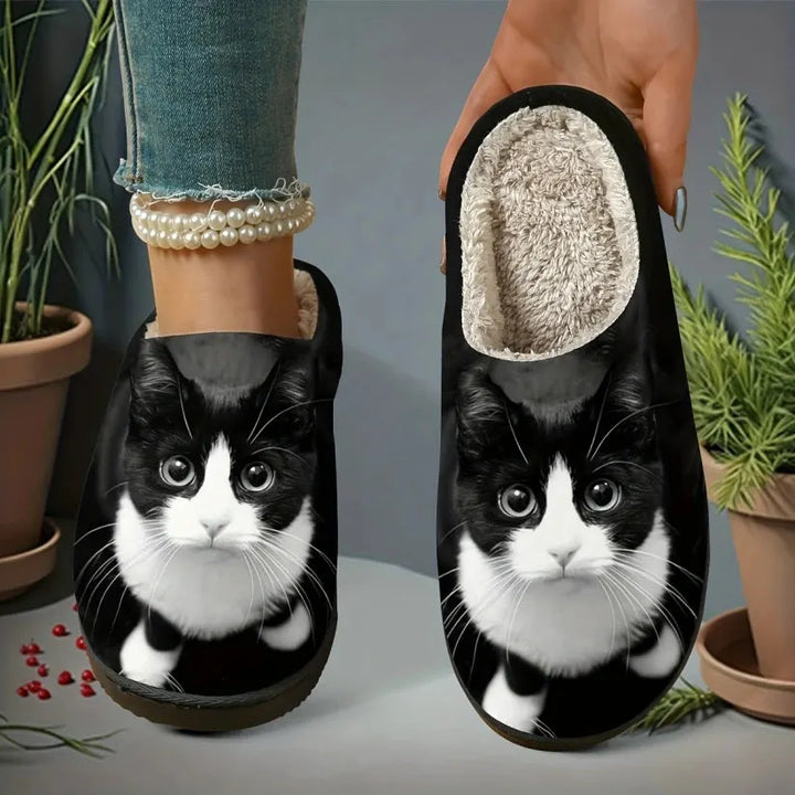 Miane - Elegant Cat Print Slippers