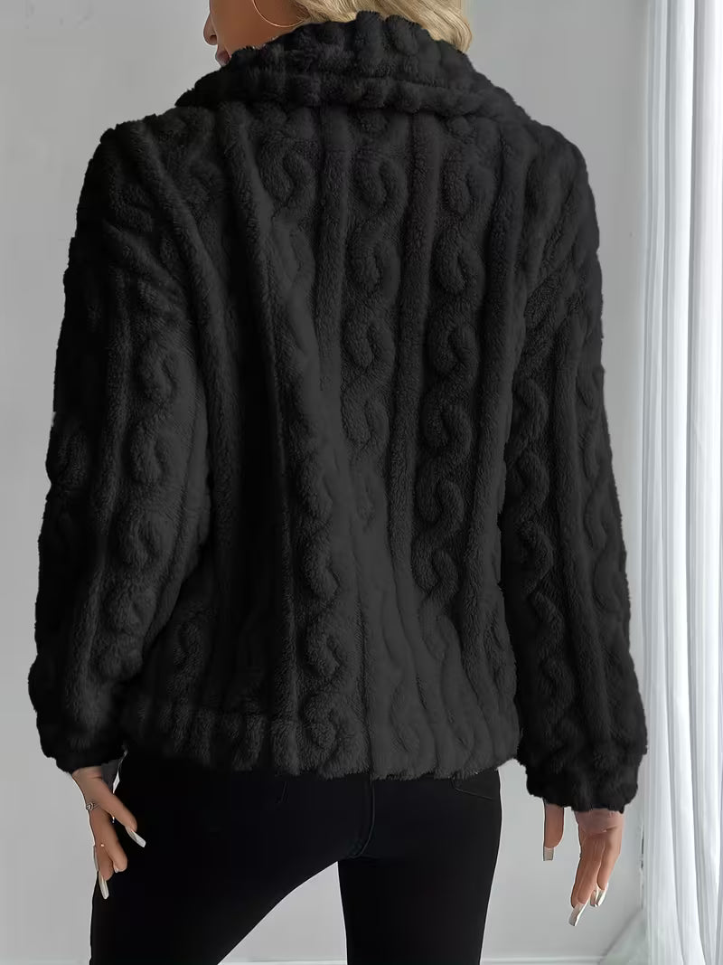 Losina - Cable Textured Fuzzy Teddy Jacket