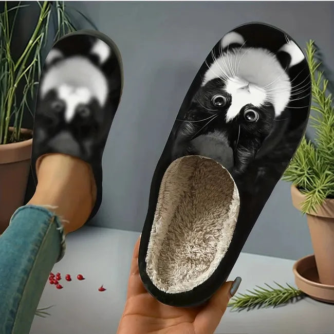 Miane - Elegant Cat Print Slippers