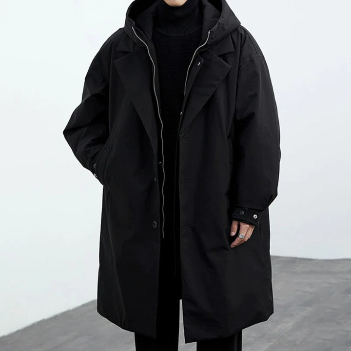 Krimz - Hooded Trench Coat With Lapel Collar