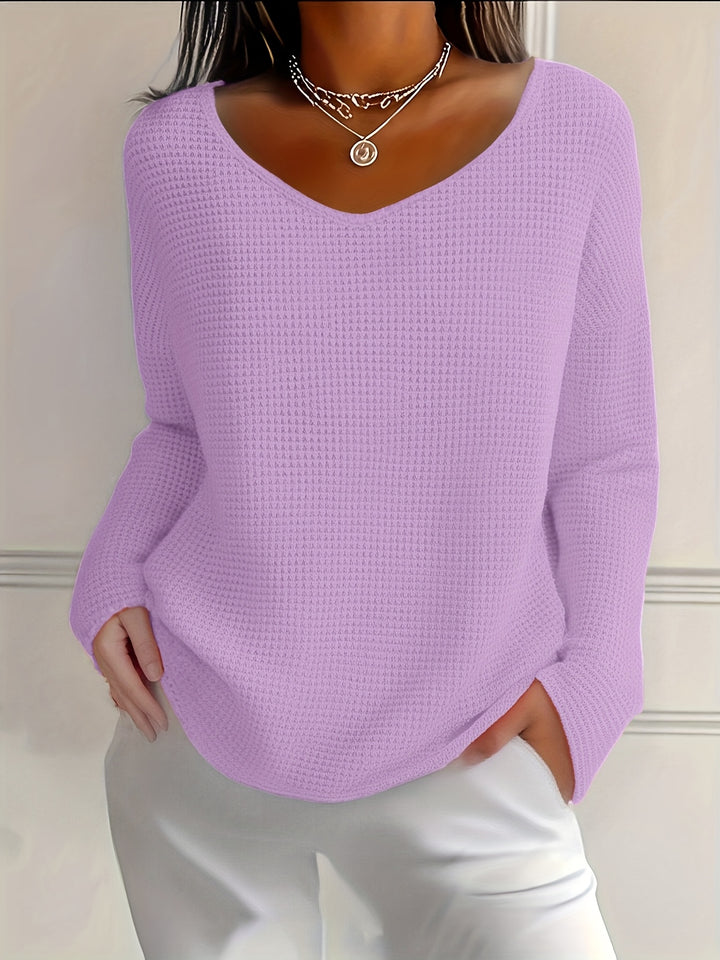 Bernice - Waffle Long Sleeve V-Neck Shirt