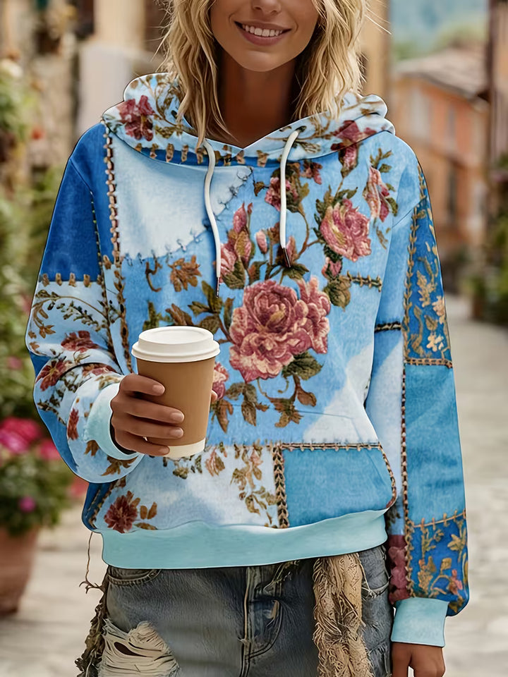 Norella - Floral Patchwork Long Sleeve Hooded Top