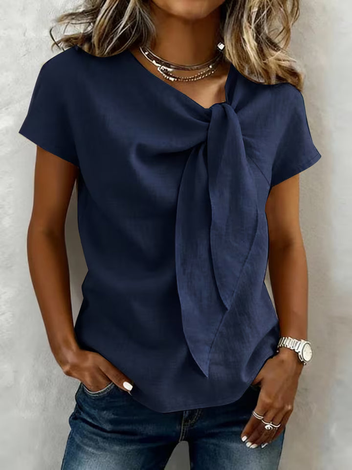 Wiliena - Tie-Neck Short Sleeve Top