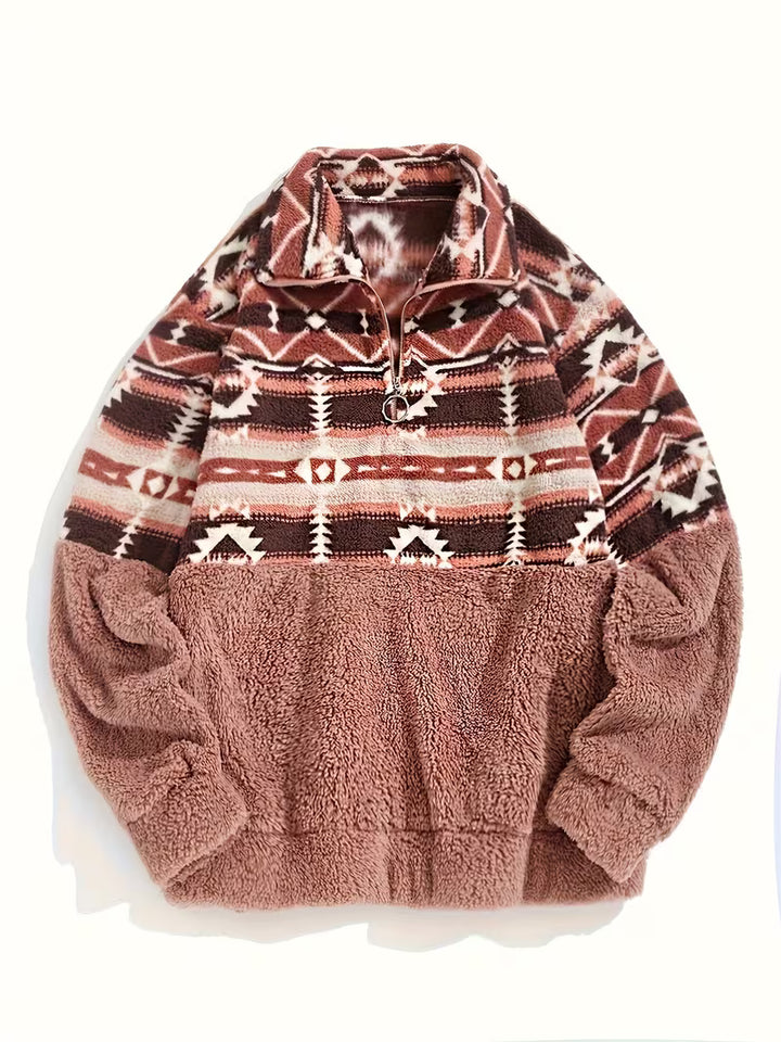 Limina - Geo Pattern Half-Zip Teddy Sweatshirt