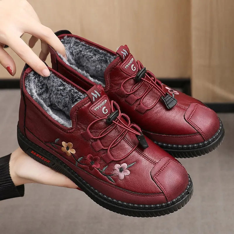 Jaruwan - Fur Lined Floral Embroidered Ankle Boots
