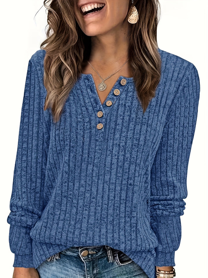 Keeler - Long Sleeve Ribbed Button Henley Top