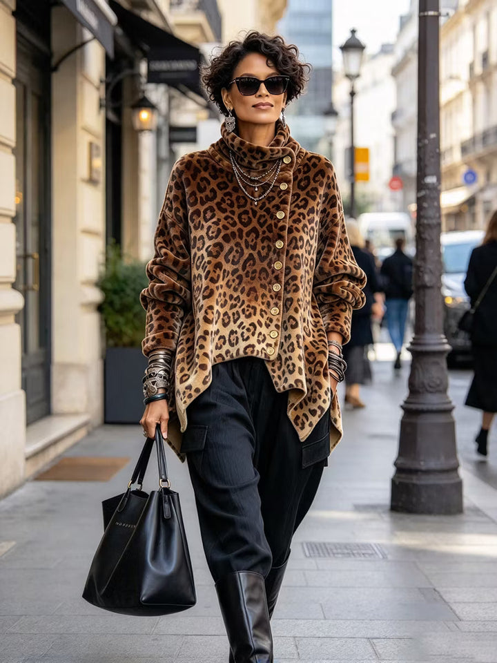 Lyrona - Leopard Print Long Sleeve Blouse