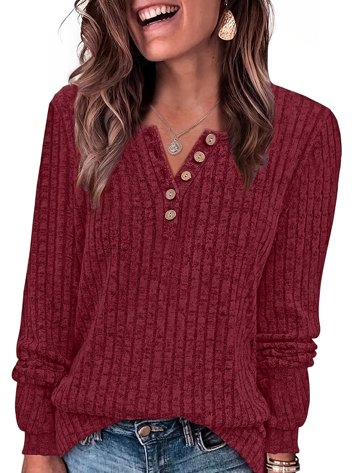 Keeler - Long Sleeve Ribbed Button Henley Top