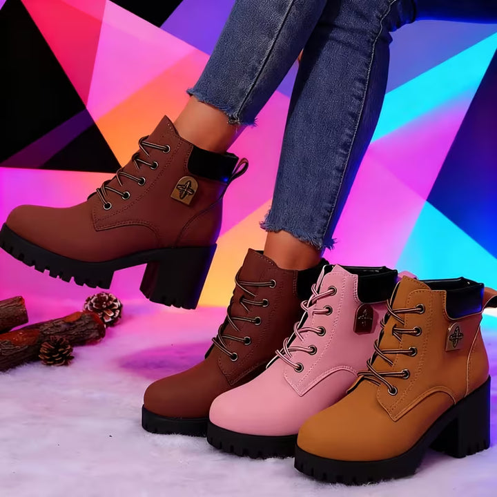 Donjeta - Lace-Up Chunky Heel Ankle Boots