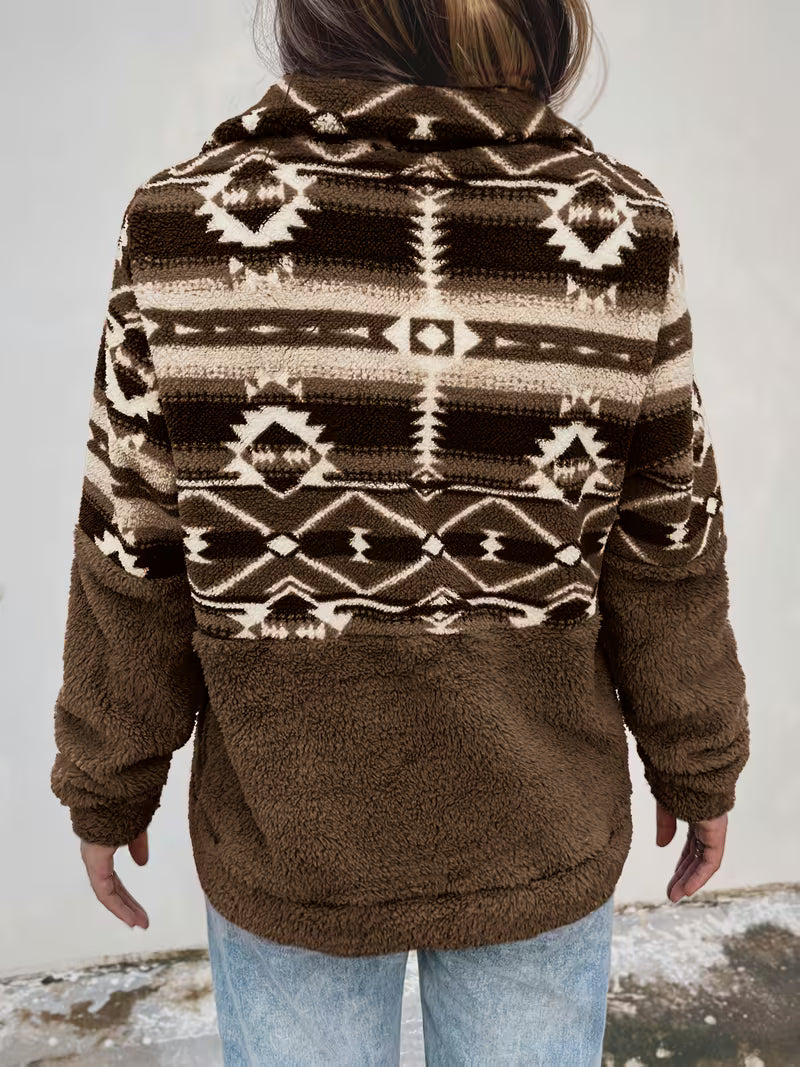 Limina - Geo Pattern Half-Zip Teddy Sweatshirt