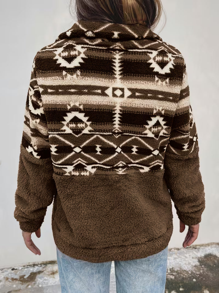 Limina - Geo Pattern Half-Zip Teddy Sweatshirt