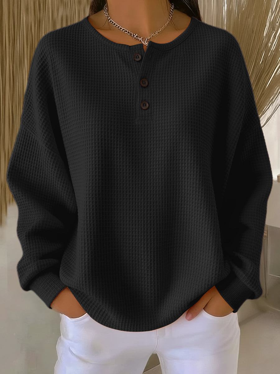 Ritona - Waffle-Knit Henley Sweatshirt