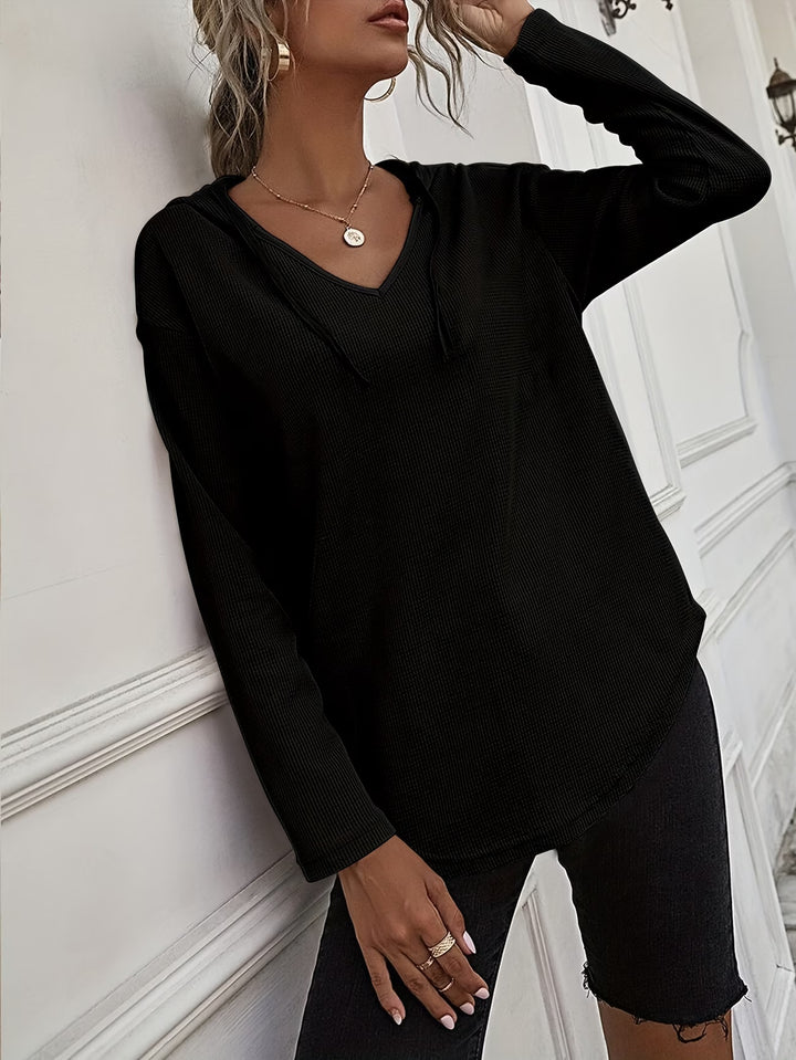 Seonie - Long Sleeve V Neck Hoodie