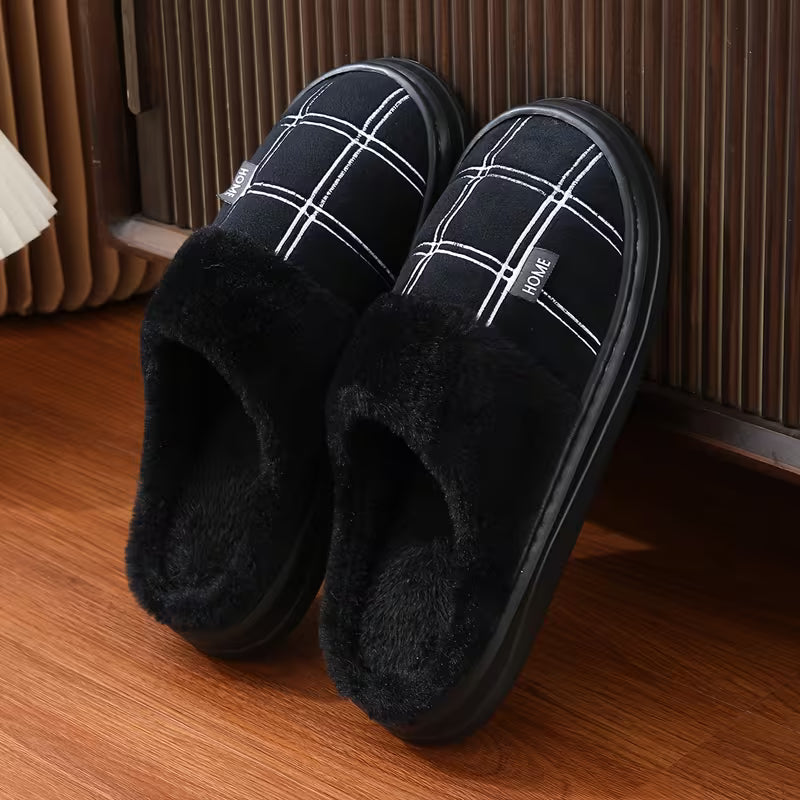 Bugra - Plush Slippers With Checkered Pattern