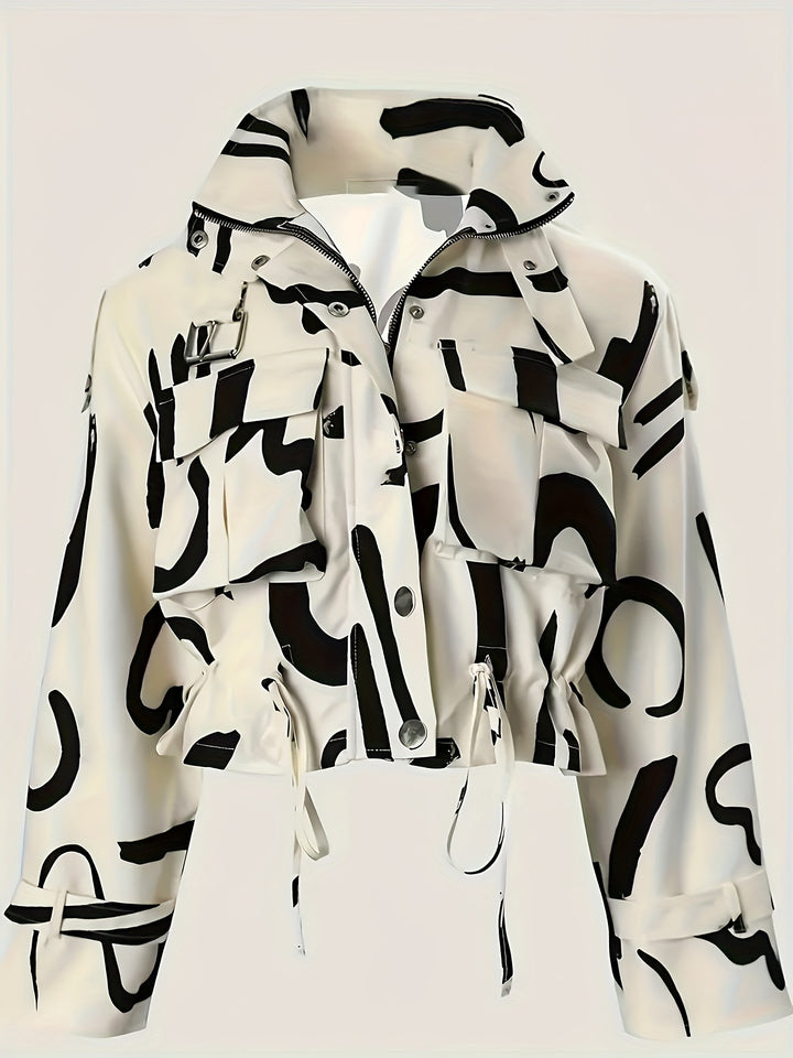 Fredely - Multi-Pocket Drawstring Waist Jacket