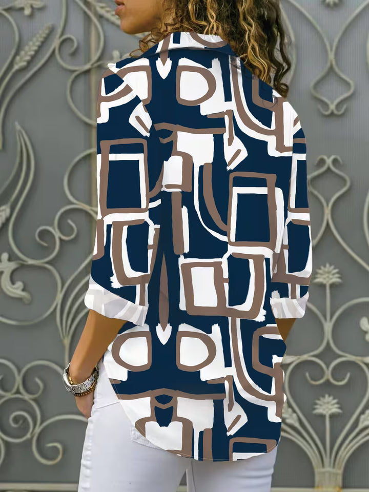 Fizana - Casual Geometric Print Chiffon Shirt