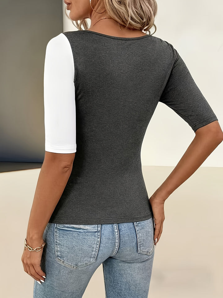 Fadile - Contrast Color Block Square Neck Top