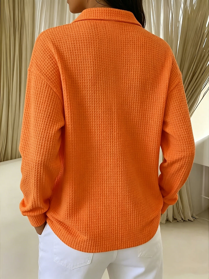 Nastya - Elegant Waffle Polo Collar Shirt