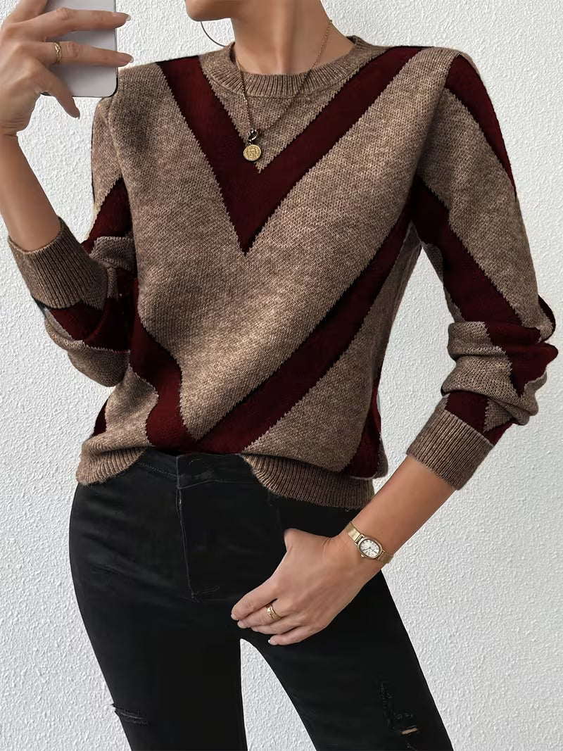 Minaza - Geometric Pattern Round Neck Sweater