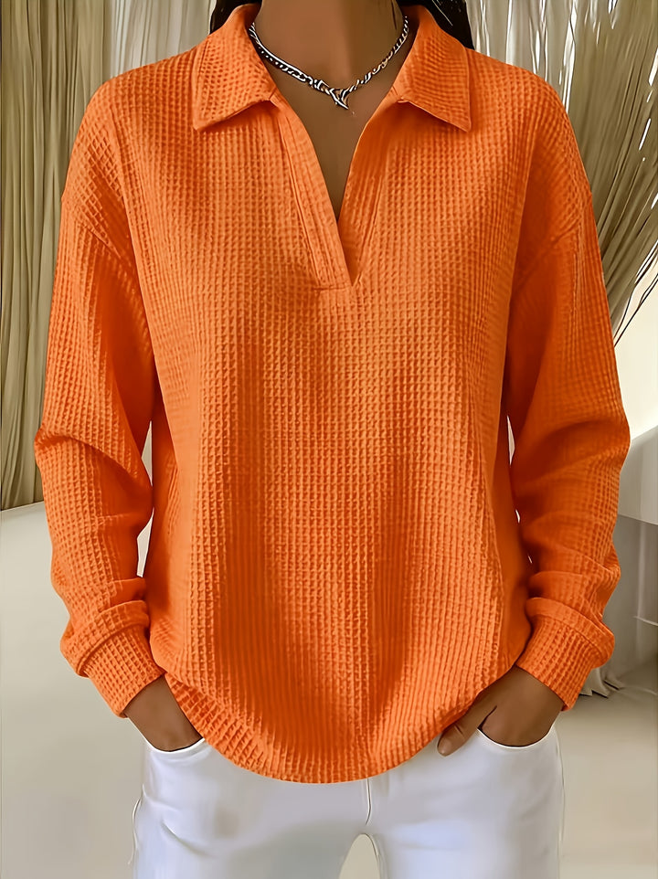 Nastya - Elegant Waffle Polo Collar Shirt
