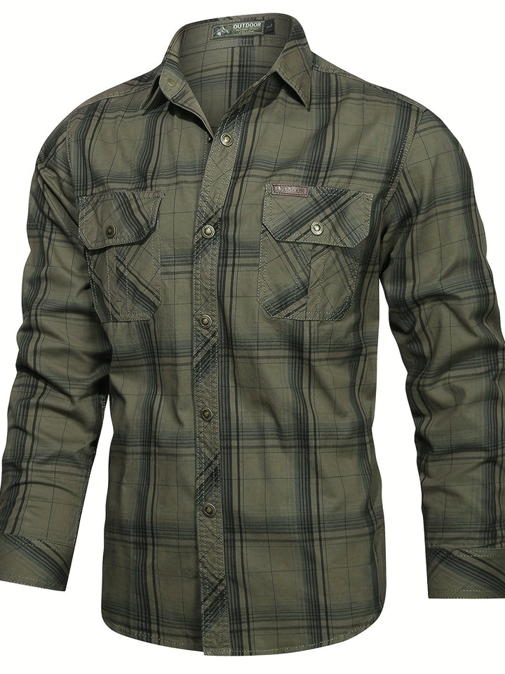 Thimos - Plaid Long Sleeve Shirt with Multi Pockets
