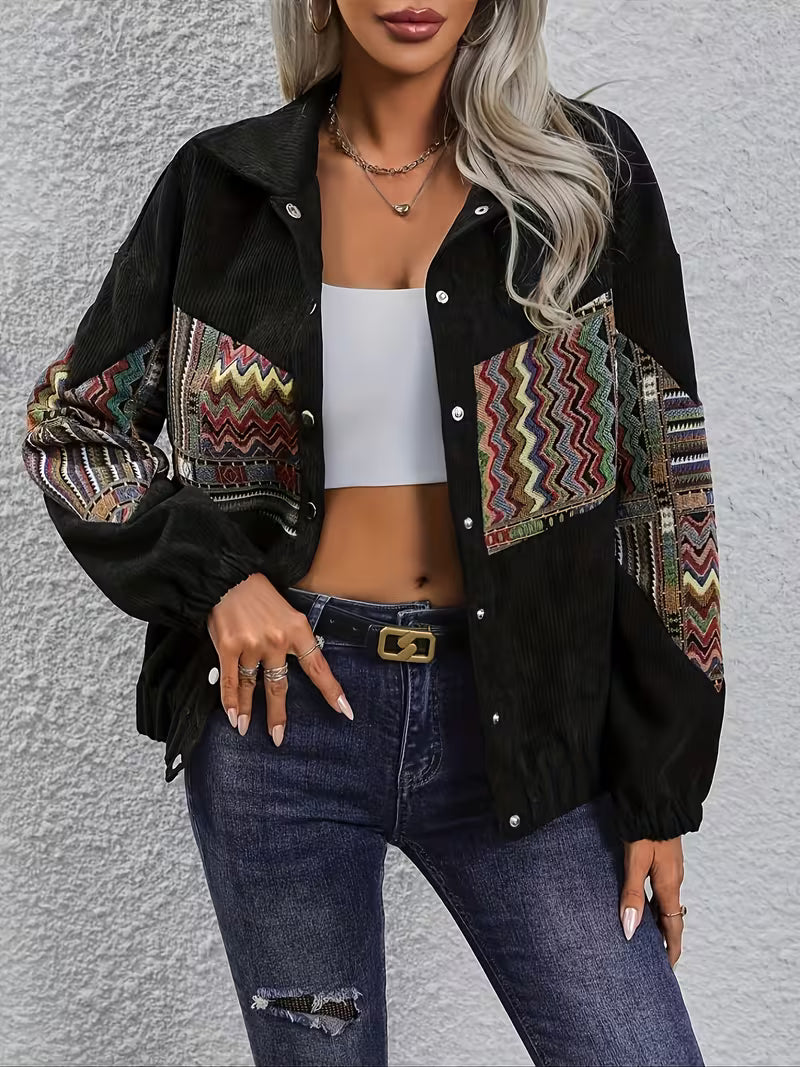Denyque - Jacket with Multicolor Geometric Patchwork and Lapels