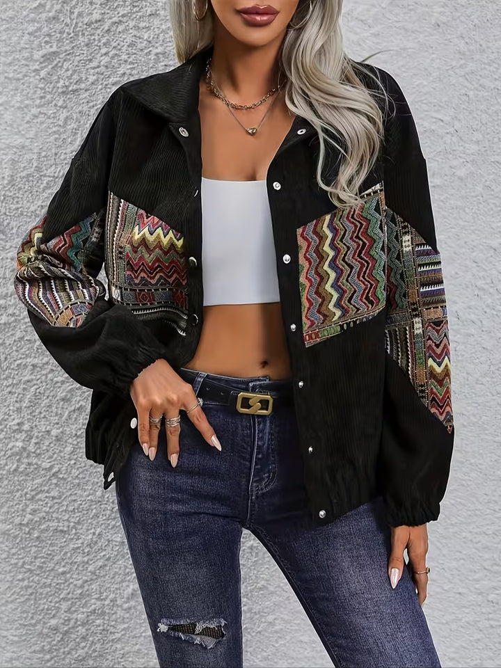 Denyque - Jacket with Multicolor Geometric Patchwork and Lapels