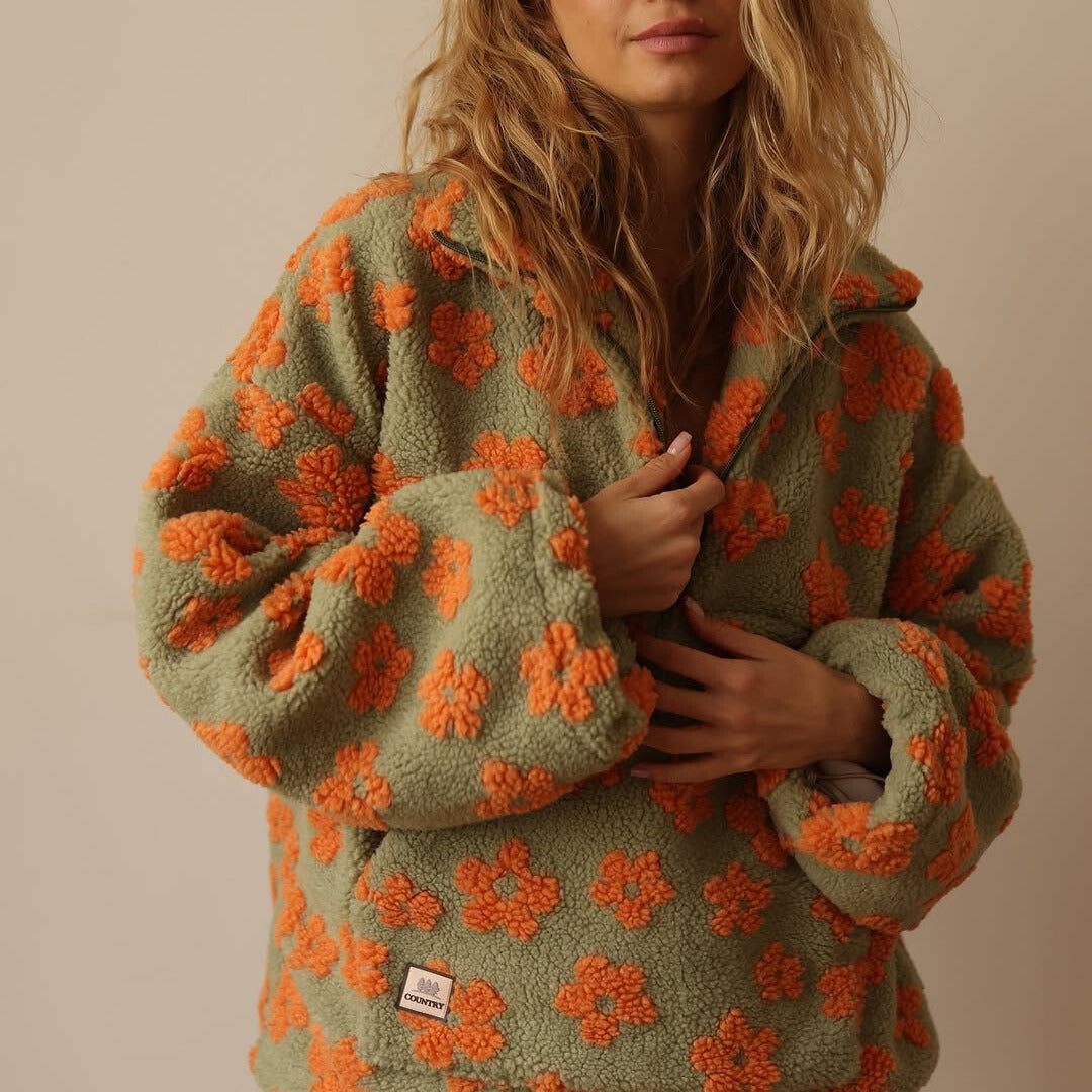 Yzella - Floral Print Fleece Sweater