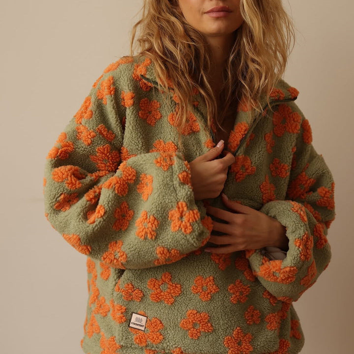 Yzella - Floral Print Fleece Sweater