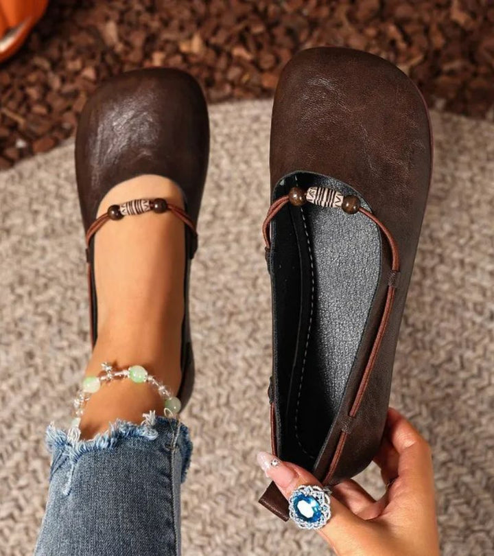 Denissa - Flats With Square Toe and Beaded Strap