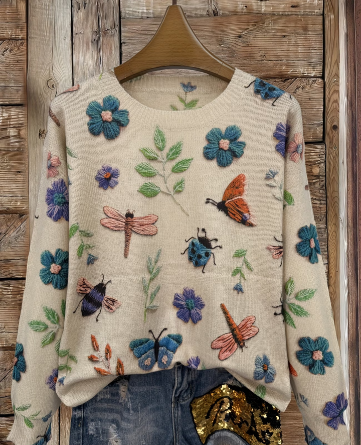 Lesa - Sweater With Floral and Insect Print