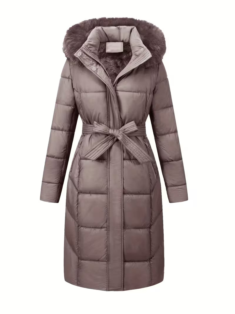 Inza - Hooded Puffer Jacket With Belt