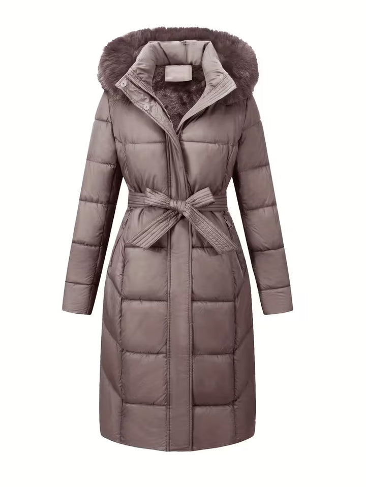 Inza - Hooded Puffer Jacket With Belt