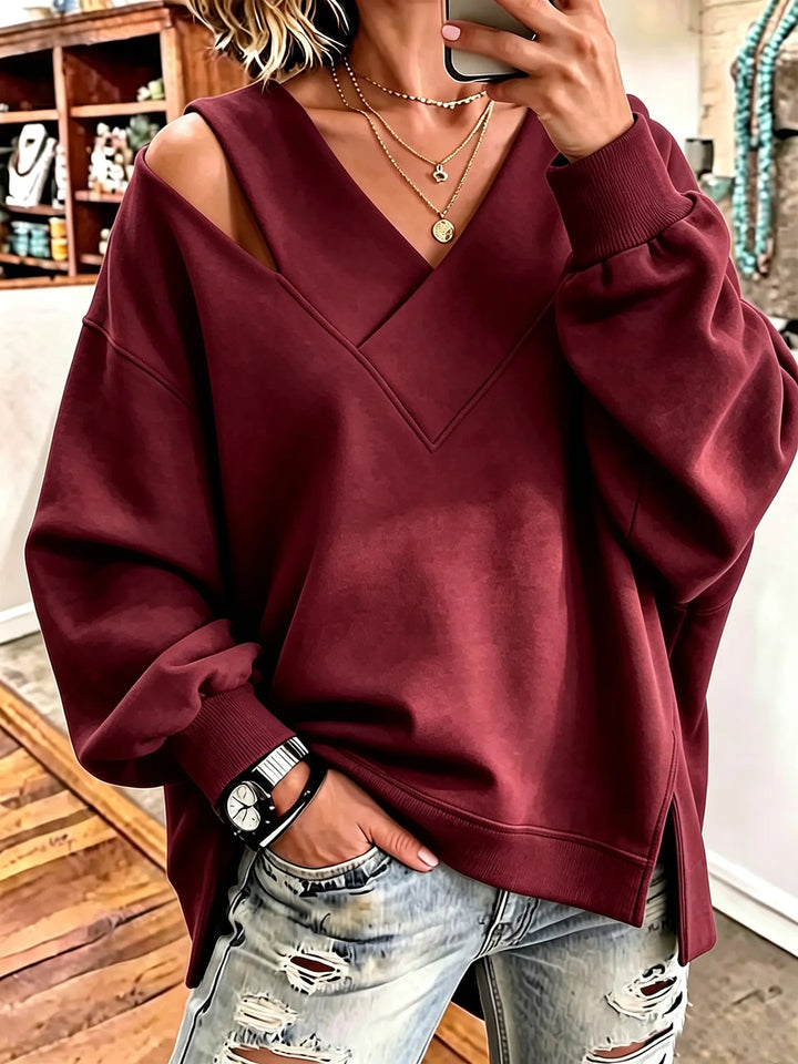 Kirstan - Chic Cutout V-Neck Oversized Sweatshirt