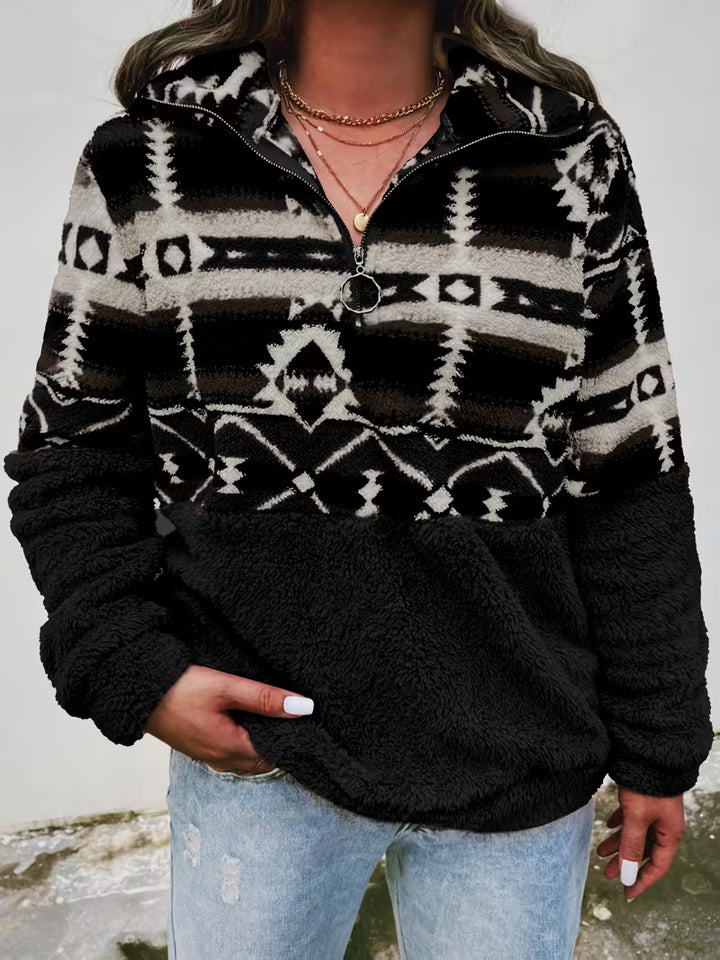 Limina - Geo Pattern Half-Zip Teddy Sweatshirt