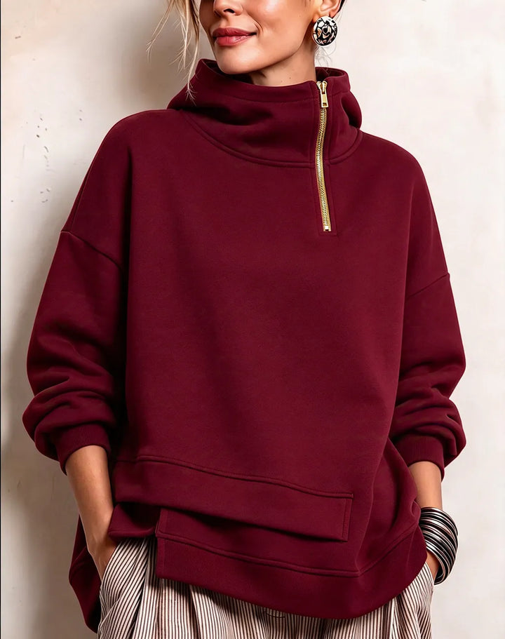 Lyona - Modern Asymmetric High-Neck Sweatshirt