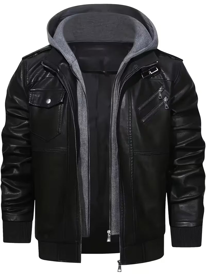 Bryndan - Faux Leather Hooded Jacket